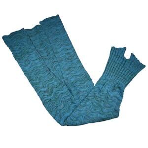 Blue knitted Mermaid tail throw lap blanket cozy whimsical ocean theme novelty